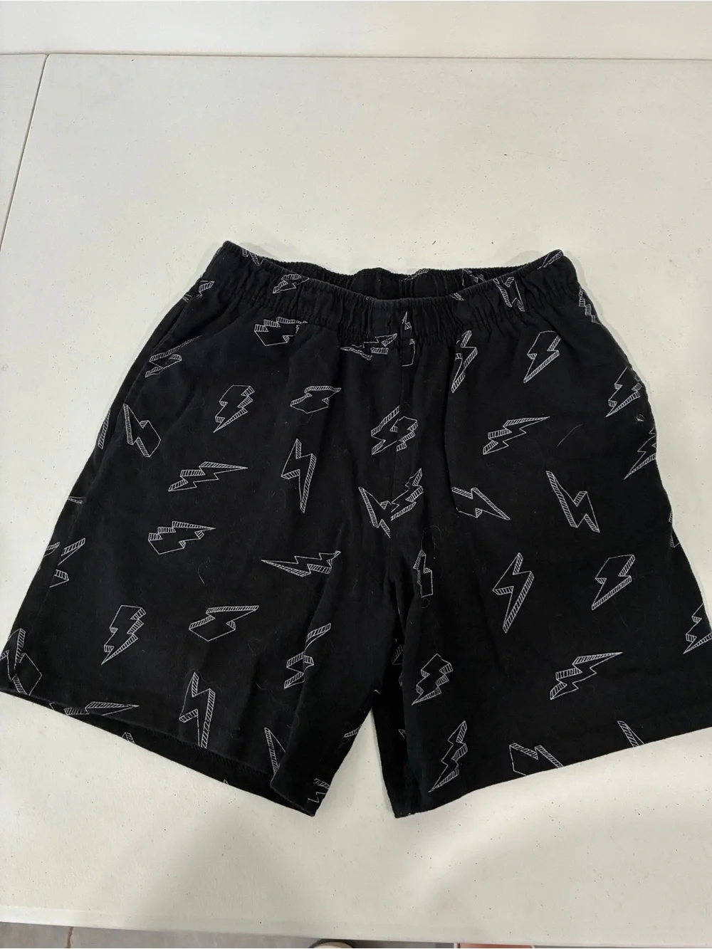 Cat & Jack Boys XL 14 Black White Lightning Bolt Knit Casual Pull On Shorts